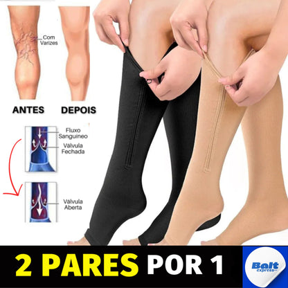 Kit 2 Pares Meias de Compressão com fecho de correr - Alívio Imediato das Dores e Inchaços